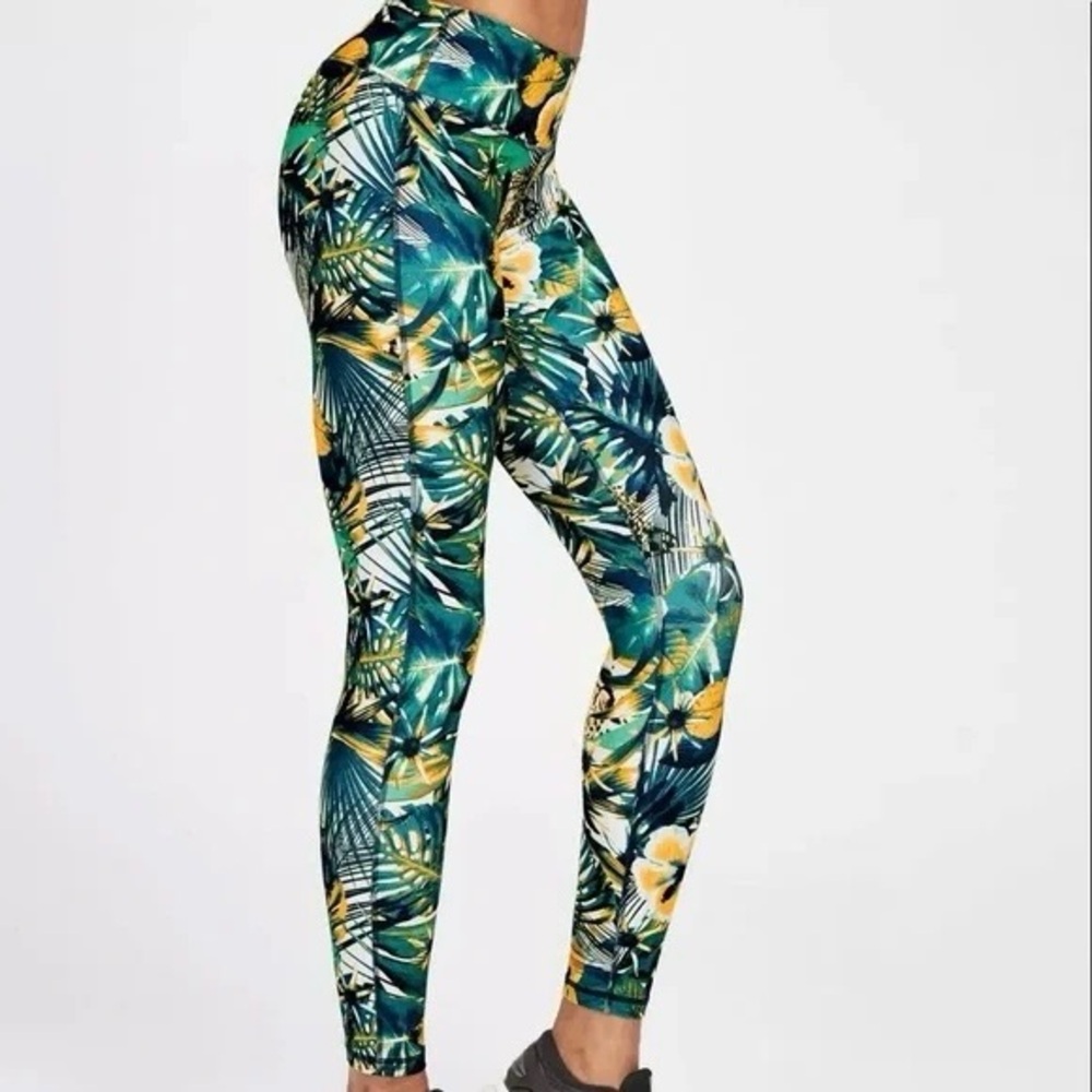 Sweaty Betty Tropical Green & Yellow Leaf-Print Leggings